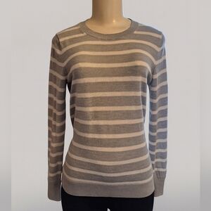 Banana Republic Merino Wool Gray Striped Lightweight Sweater